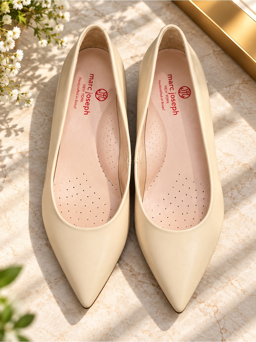 Marc Joseph Beige Pointed-Toe Ballet Flats